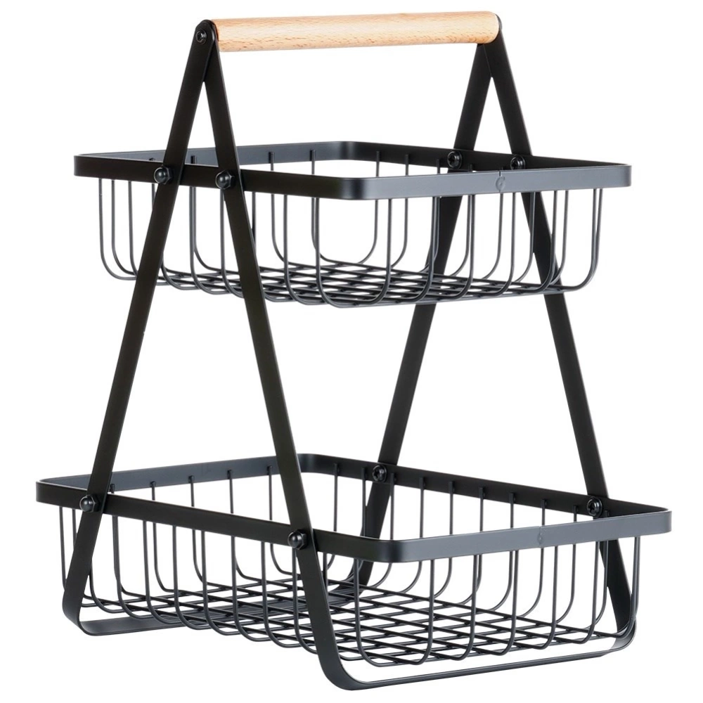 Koszyk na owoce metalowy czarny 2-poziomowy 27x17,5x29 cm