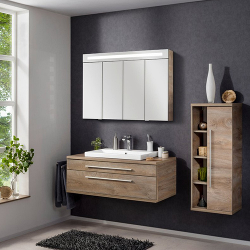 Szafka łazienkowa 110 cm z umywalką ceramiczną dąb naturalny Stanford Fackelmann