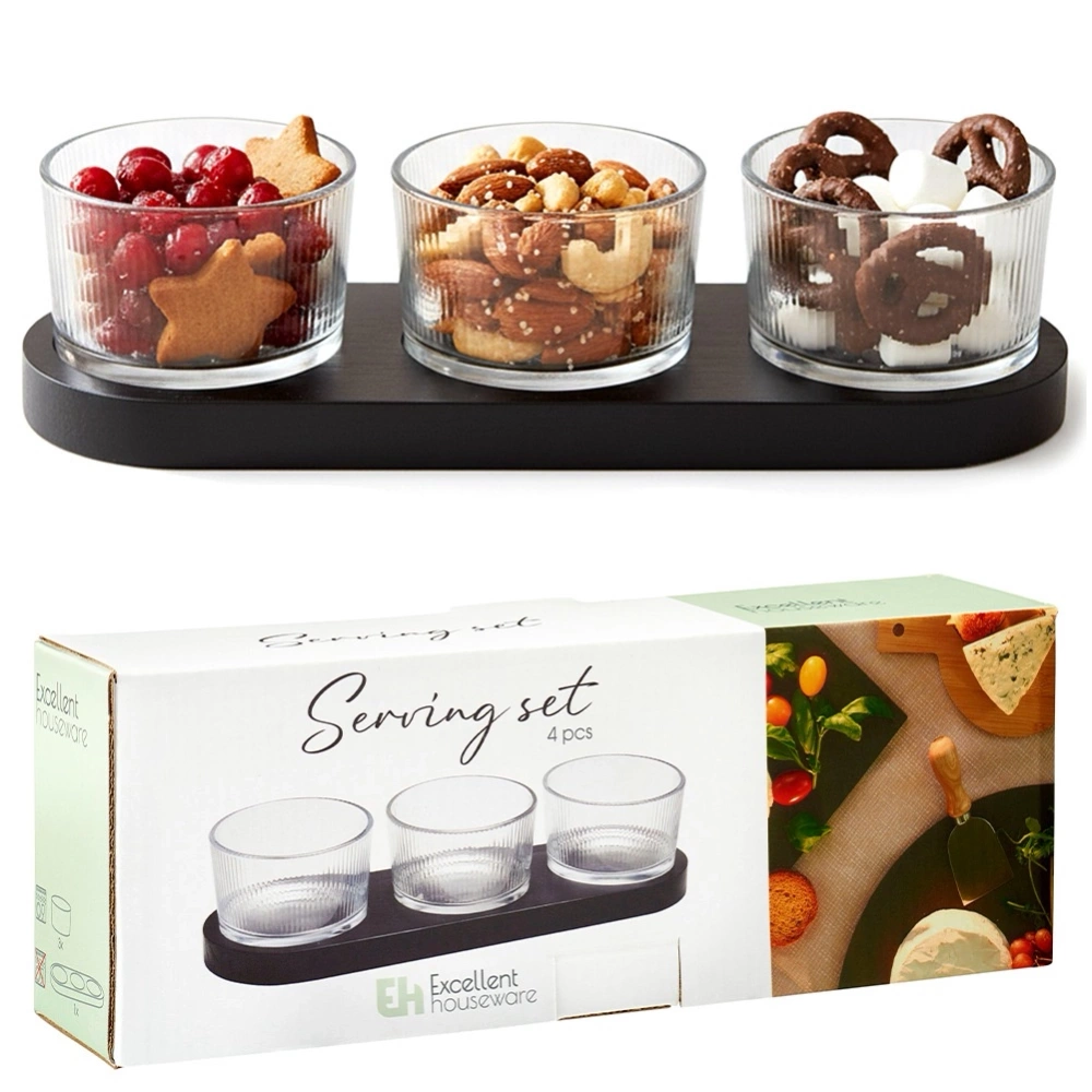 Miseczki na przekąski szklane na tacy 4 el.