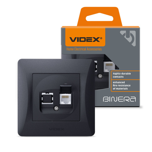 Gniazdo komputerowe CAT6 pojedyncze czarne grafitowe VIDEX BINERA