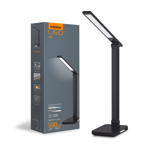 Lampa biurkowa LED z ładowaniem bezprzewodowym VIDEX VL-TF17B Czarna