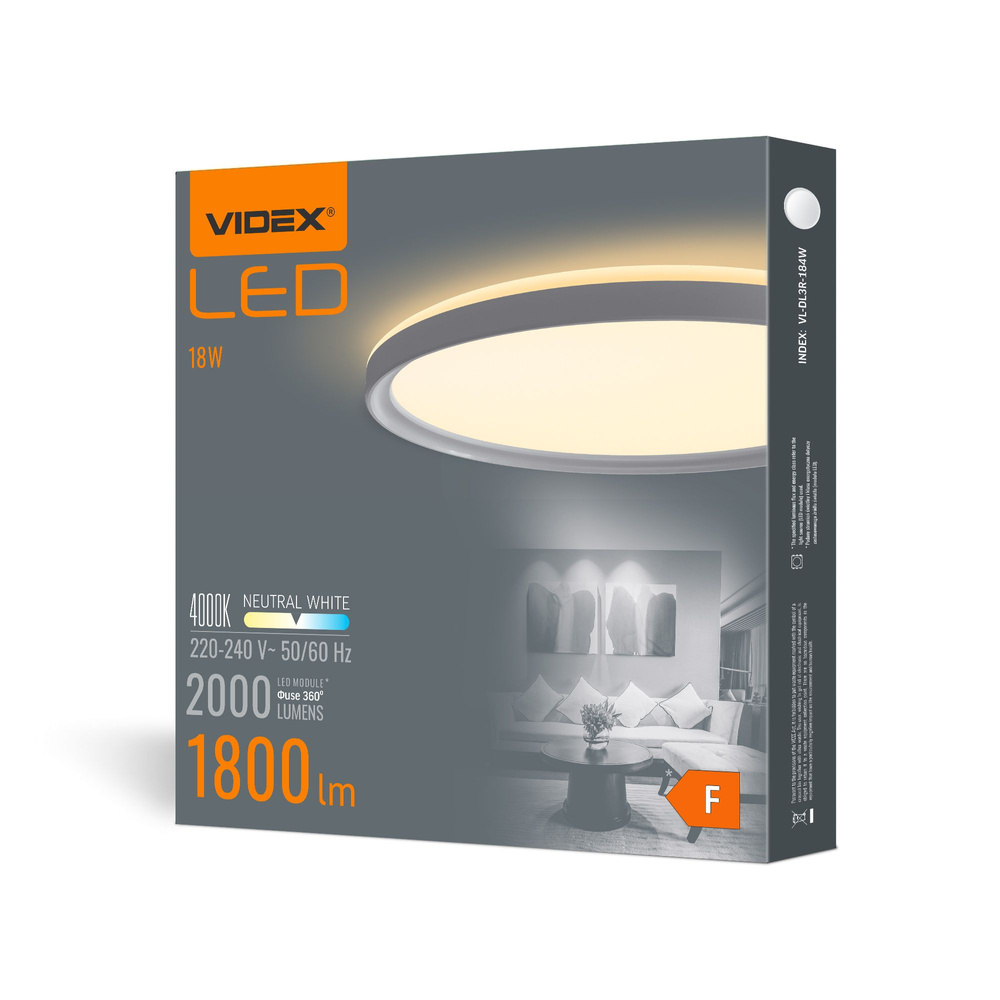Elegancka Lampa sufitowa LED Videx plafon okrągły 18W 1800lm 29cm biały