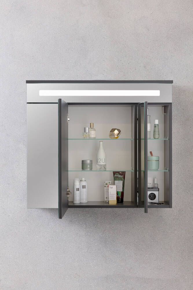 Szafka lustrzana 3D - 80 cm z kolekcji KARA białym z oświetleniem LED