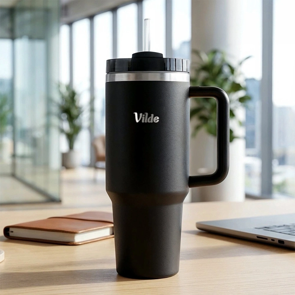 Kubek termiczny stalowy czarny z uchwytem 1,2 l