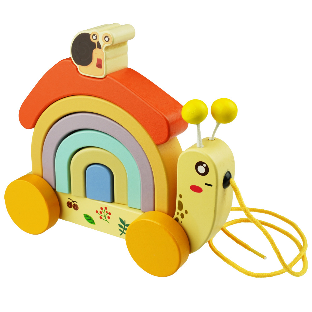 Drewniana układanka puzzle 3D Ślimak na kółkach do ciągnięcia
