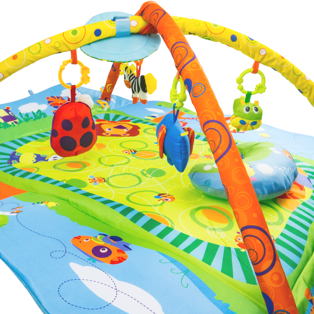 Mata edukacyjna kojec 2w1 z zabawkami i zagłówkiem