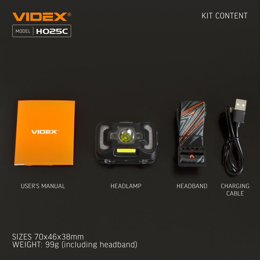 Latarka czołowa LED VIDEX 310Lm 5000K USB-C