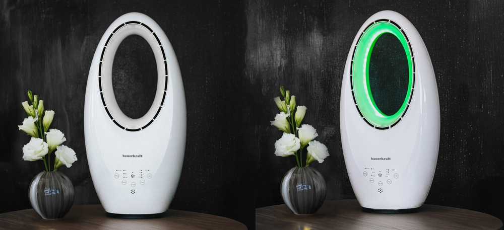 Nowoczesny wentylator stojący bezłopatkowy podłogowy pilot timer LED kolory biały 3 tryby obrotowy