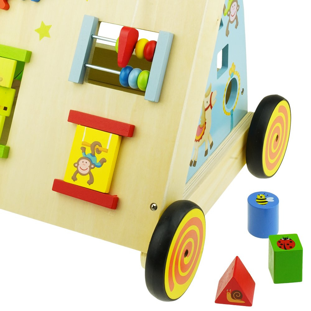 Pchacz chodzik drewniany sorter liczydło klocki edukacyjny 