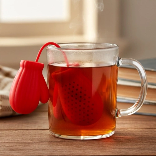 Zaparzacz do herbaty silikonowy czerwony rękawiczki