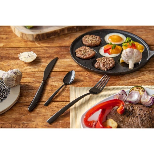 Zestaw sztućców stalowy czarny dla 6 osób BLACK 24 el.