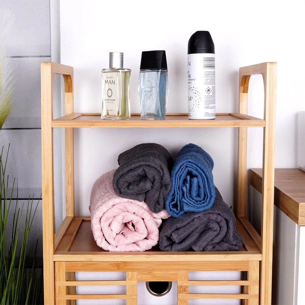 Regał łazienkowy z koszem na pranie bambusowy 39,5x30x49 cm