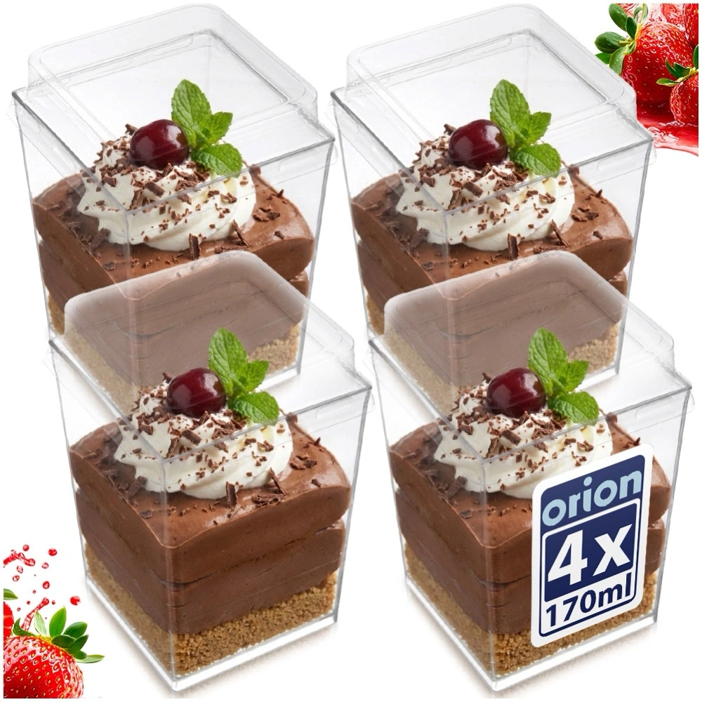 Pucharki na desery, przekąski z pokrywkami 160 ml 4 szt.