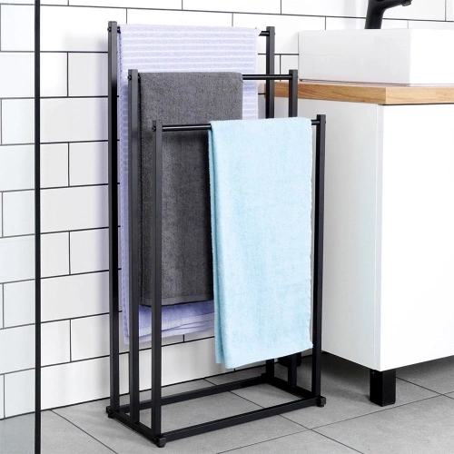 Wieszak na ręczniki stojący metalowy czarny