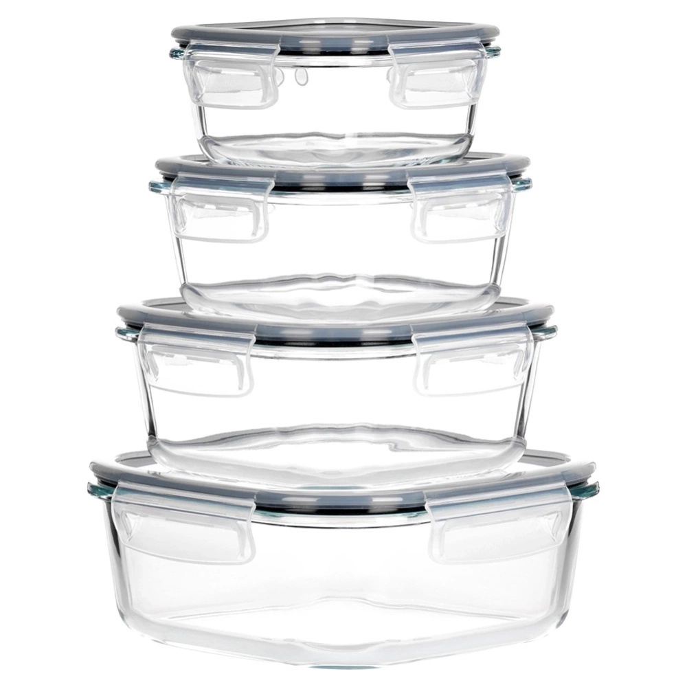Pojemniki na żywność szklane z pokrywką i uszczelką kwadratowe 4 szt.