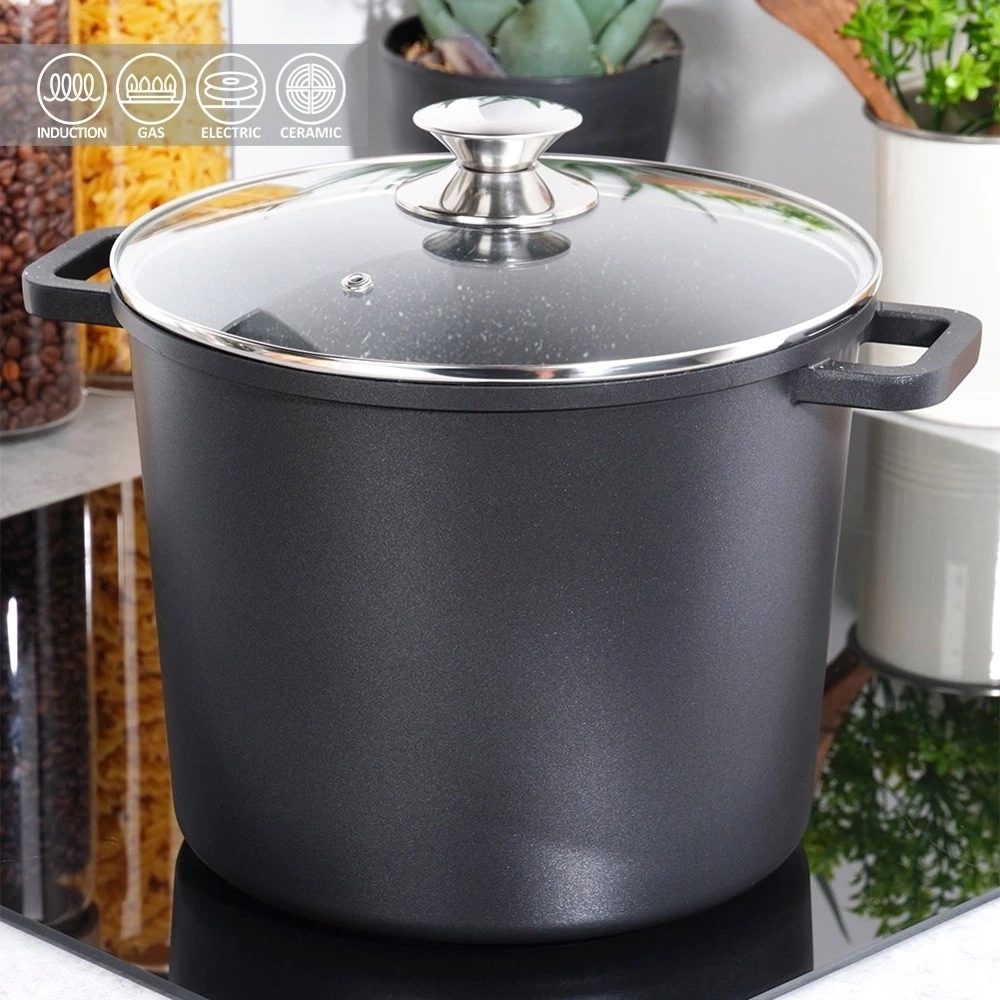 Garnek granitowy ze szklaną pokrywką wysoki GRANDE 7,6 l