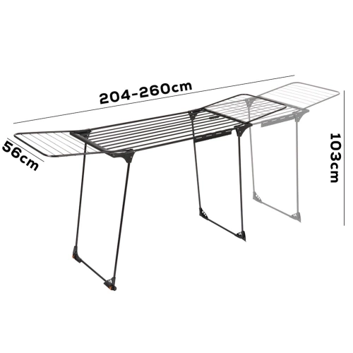 Suszarka na pranie metalowa czarna rozsuwana XXL 204-260x56x103 cm