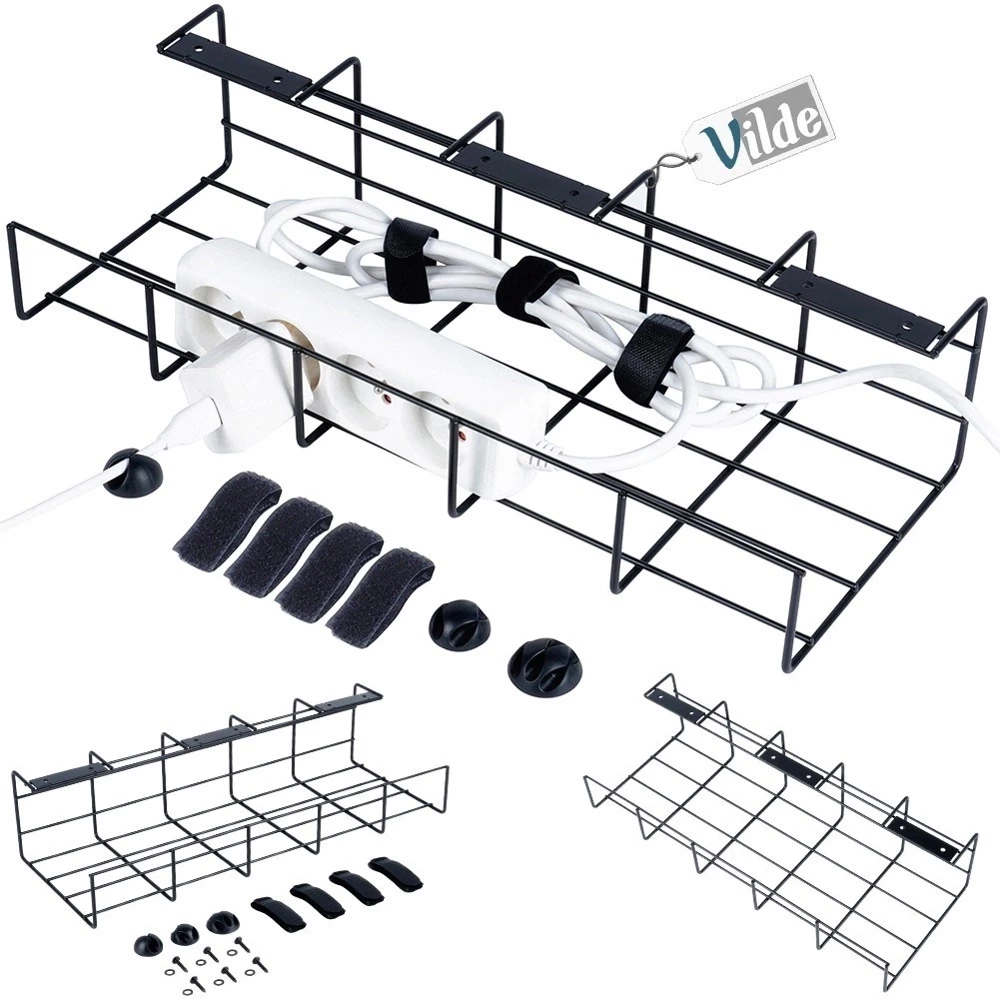 Organizer na kable pod blat biurka metalowy czarny