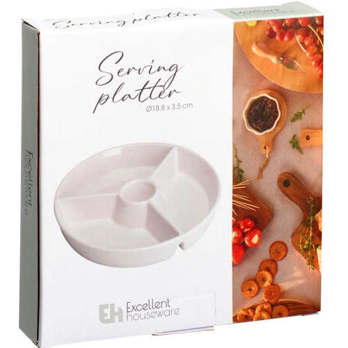 Talerz na przekąski porcelanowy biały dzielony 19 cm