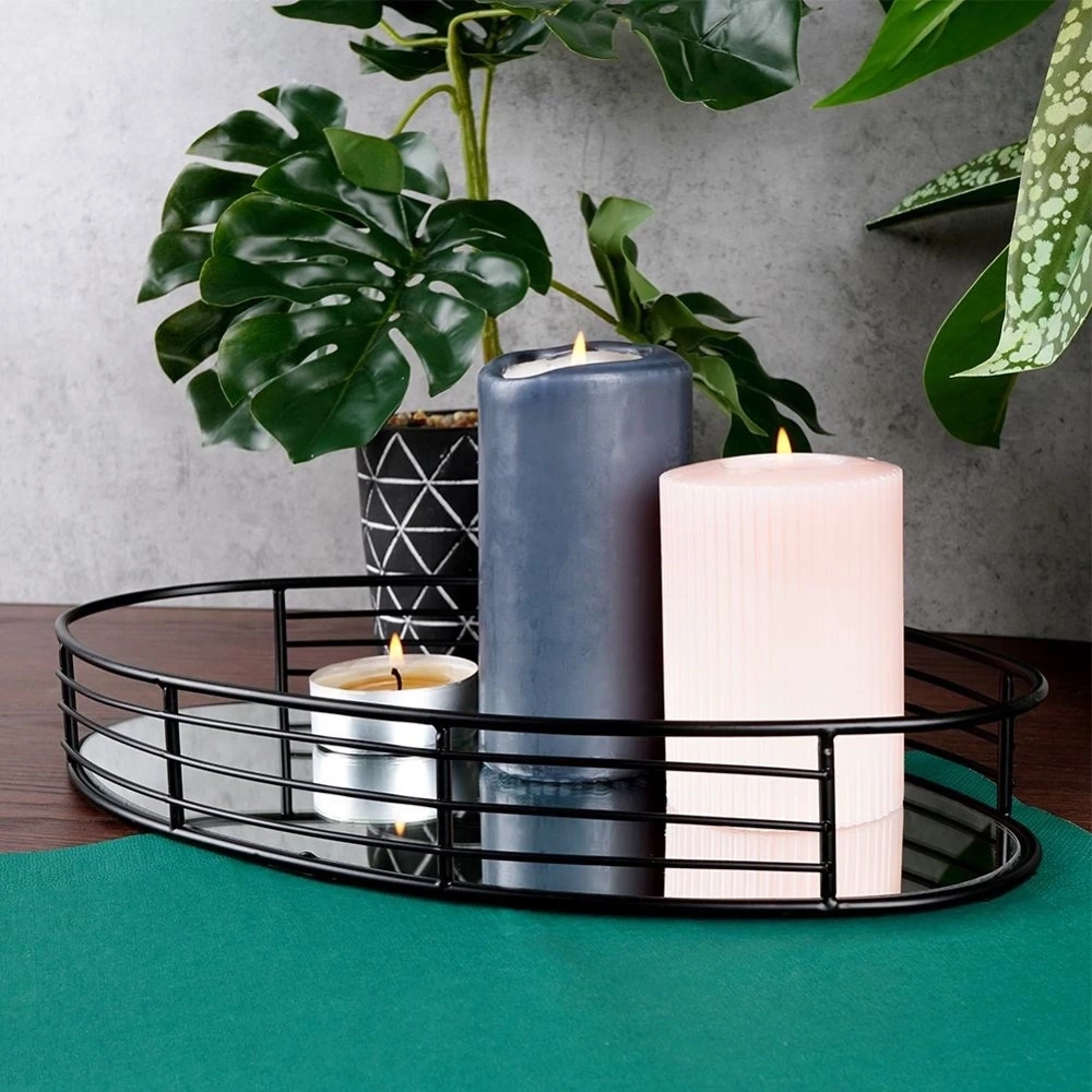 Taca lustrzana na świece czarna 35x18 cm