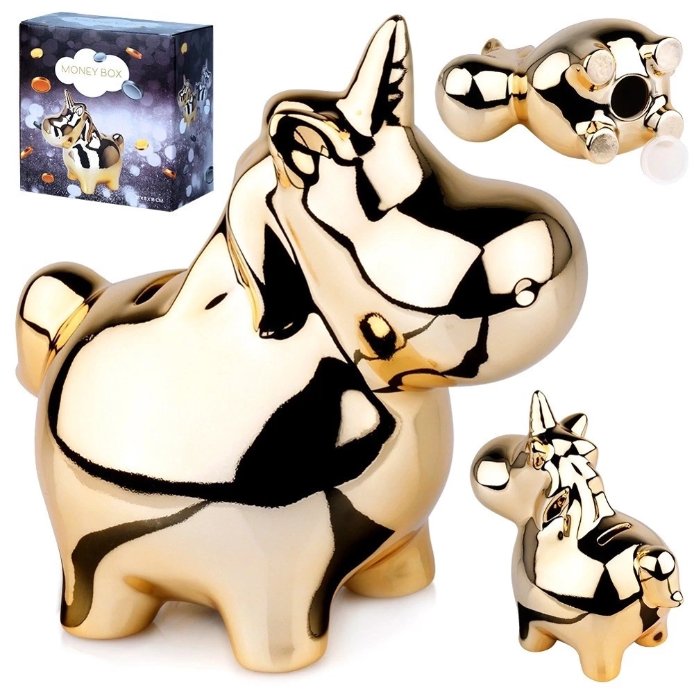 Skarbonka ceramiczna złota lustrzana 18x10,5 cm