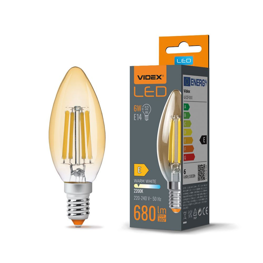 Żarówka LED Filament Videx AMBER E14 6W 680lm barwa ciepła 2200K