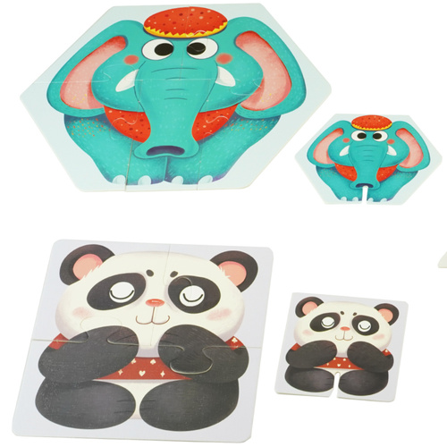 Układanka puzzle dla dzieci 6w1 Panda Małpka Sł oń Foka jeż