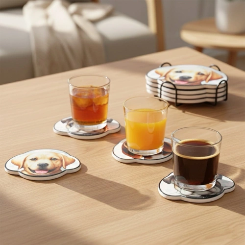 Podstawki pod kubek w stojaku pies 4 szt.