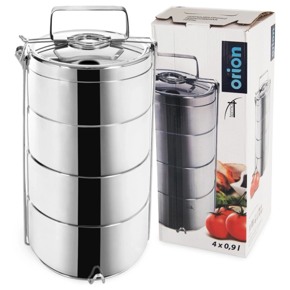 Menażka obiadowa termiczna stalowa 4-poziomowa 4x900 ml