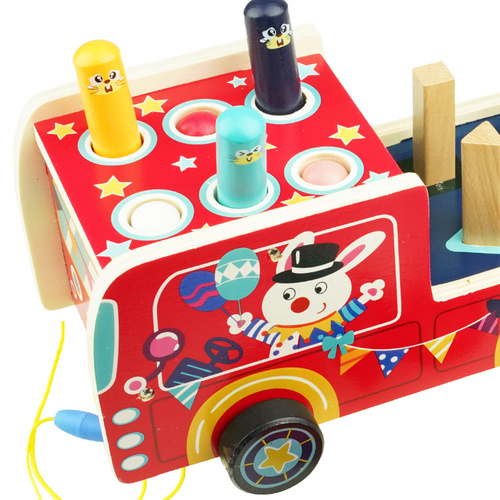 Drewniane autko Kostka Sorter klocki przebijanka