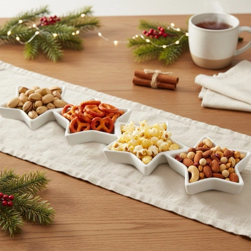 Talerz na przekąski porcelanowy biały gwiazdki 30x8,5 cm