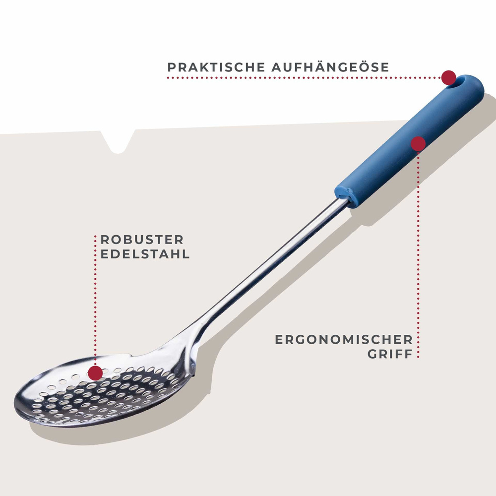 Łyżka do odcedzania Essential, niebieska - idealne narzędzie do gotowania FACKELMANN