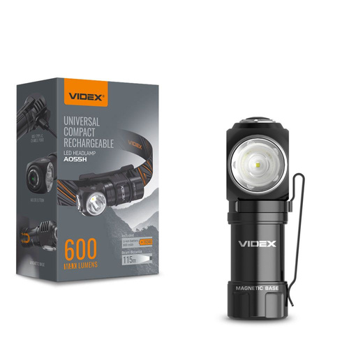 Latarka Videx 600lm IP68 LED 8 trybów zasięg 115m czołówka +PASEK NA GŁOWĘ