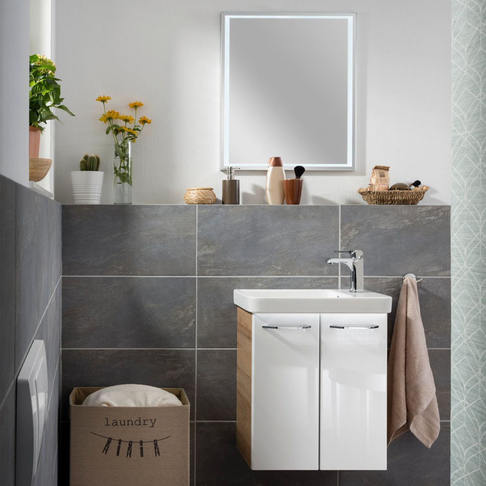 Dwudrzwiowa szafka pod umywalkę 52 cm sękaty dąb + biały Milano Fackelmann 84335