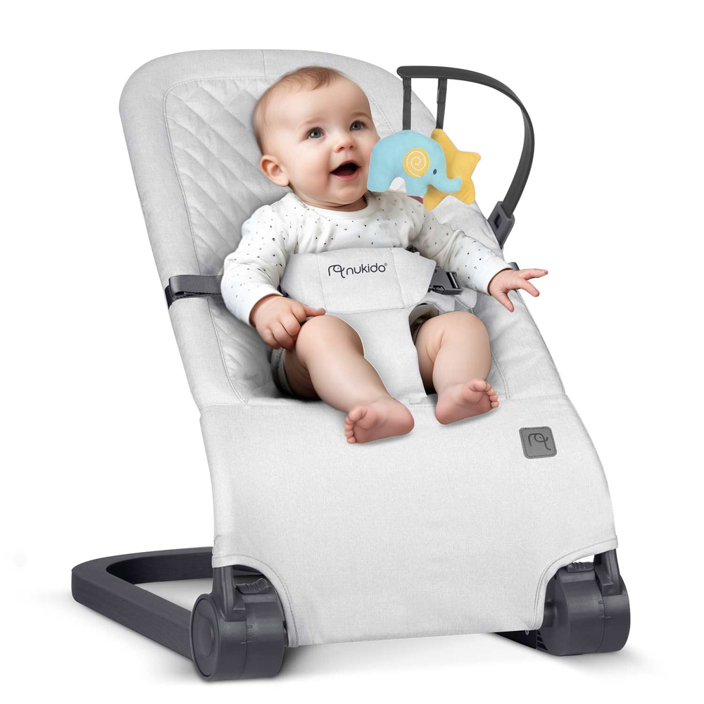 Leżaczek bujaczek z zabawkami - jasno szary