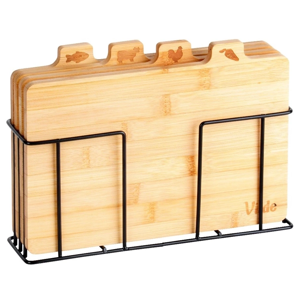 Deski do krojenia bambusowe ze stojakiem 28x20 cm 4 szt.