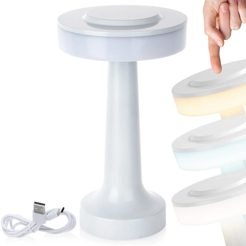 Lampka stołowa LED biała bezprzewodowa 3 tryby świecenia 21 cm