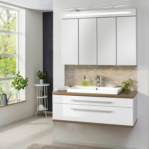 Szafka łazienkowa 110 cm z umywalką ceramiczną biały + dąb naturalny Stanford Fackelmann