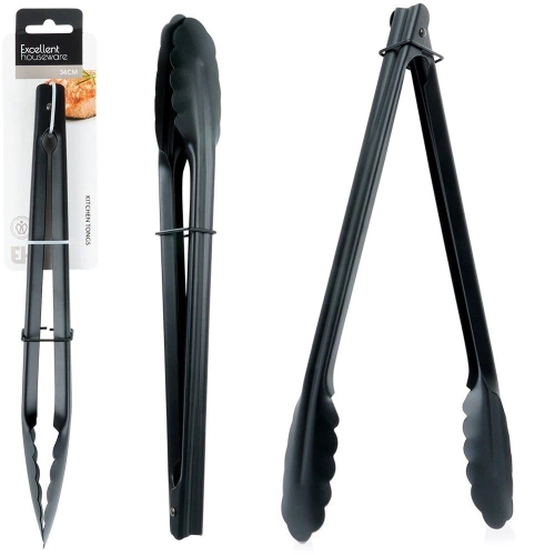 Szczypce kuchenne stalowe czarne 31 cm