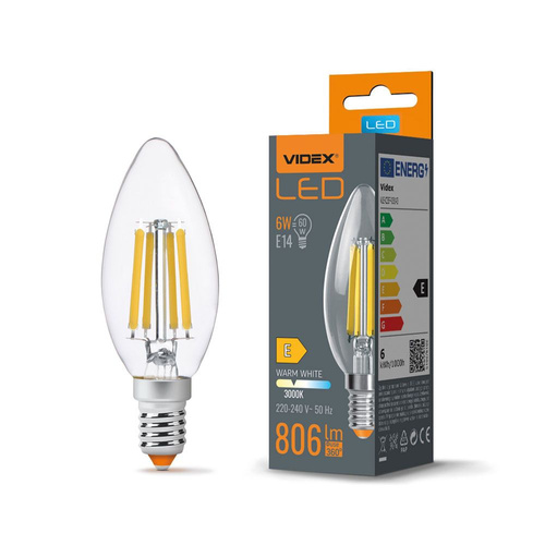 Żarówka LED E14 C35 Świeczka 6W = 60W 806lm 3000K Ciepła 360° FILAMENT Videx