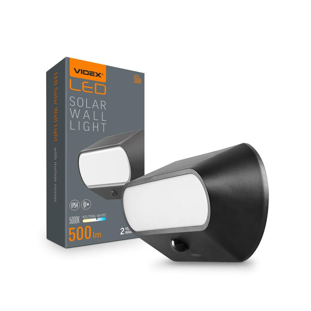 Lampa solarna VIDEX LED ścienna z czujnikiem ruchu czarna IP54 500lm