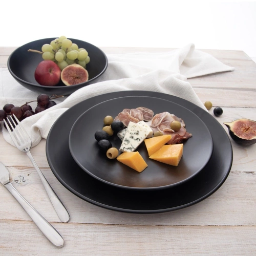 Talerz obiadowy płytki ceramiczny czarny 27 cm