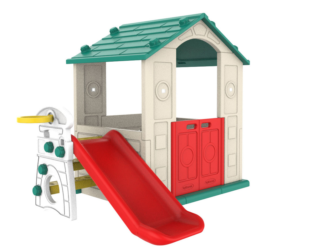 Domek Ogrodowy 3w1 dla dzieci Zielony Dach + Zjeżdżalnia + Koszykówka