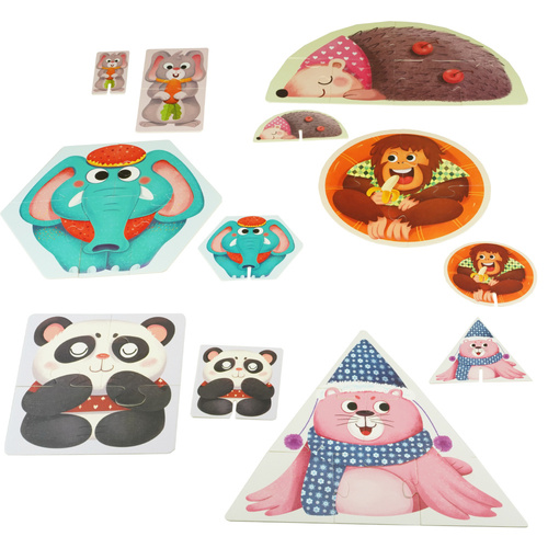 Układanka puzzle dla dzieci 6w1 Panda Małpka Sł oń Foka jeż