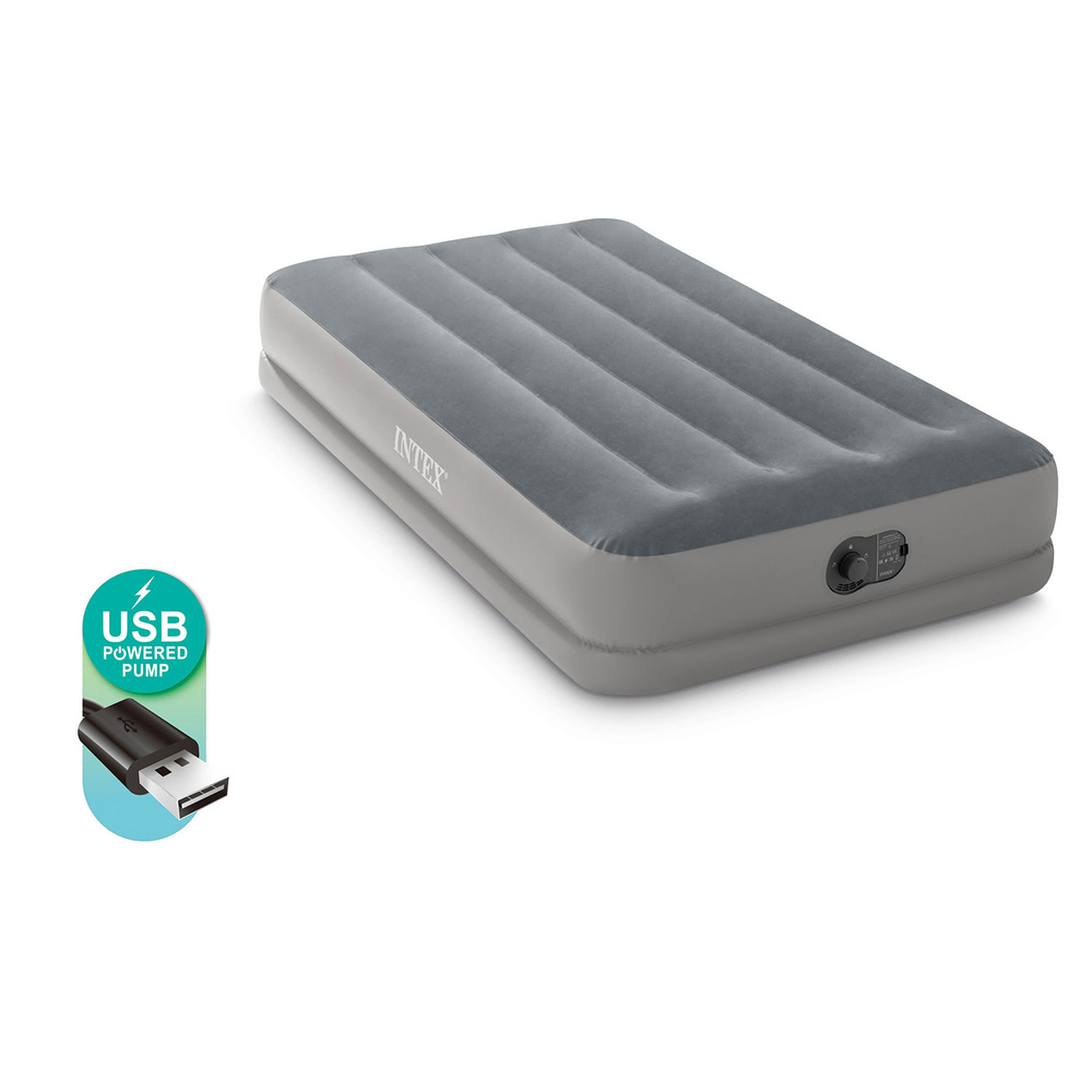 Materac welurowy dmuchany z wbudowaną pompką USB 99 x 191 x 30 cm INTEX 64112