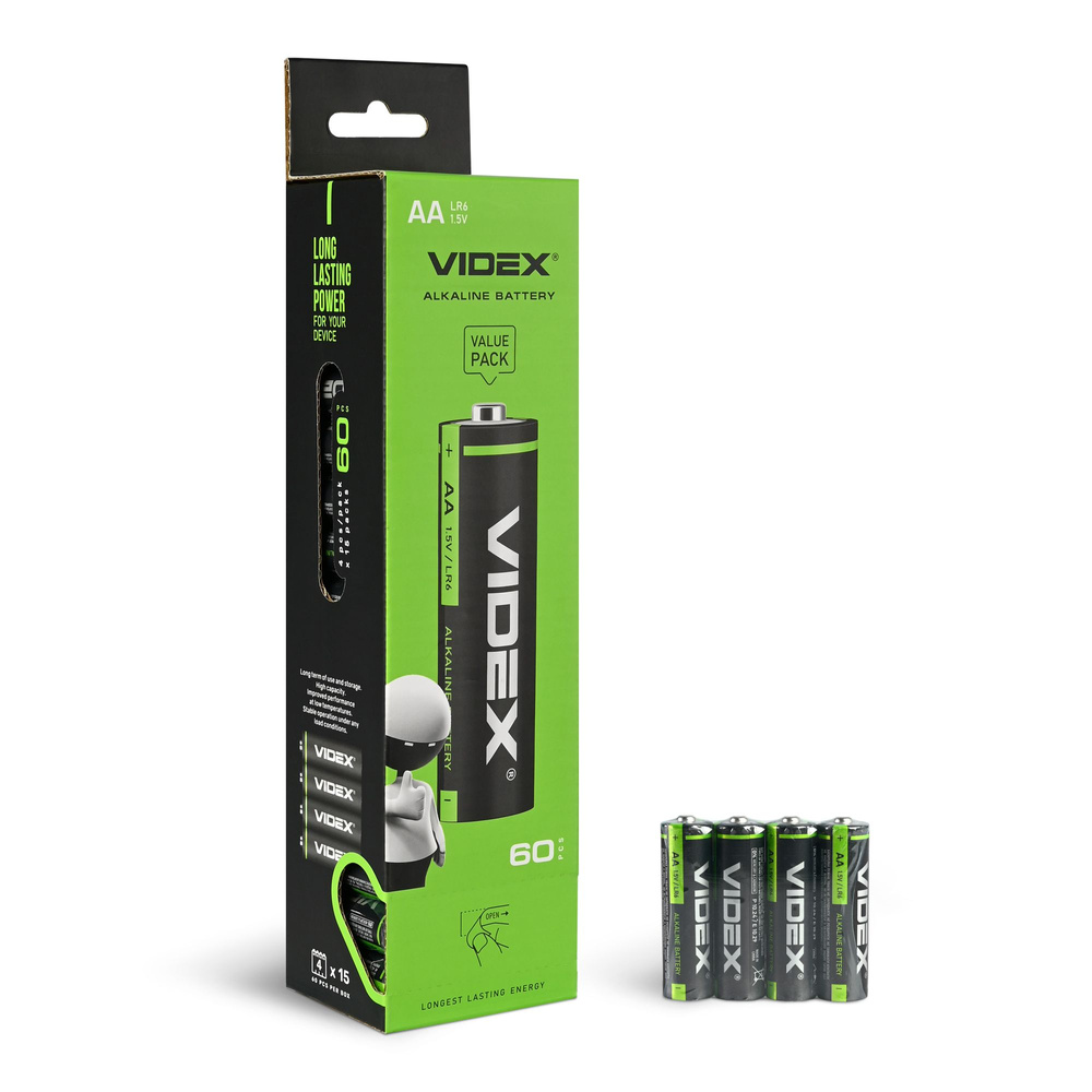 Baterie alkaliczne VIDEX LR6/AA 4 szt. x 15 opakowań KURCZLIWE