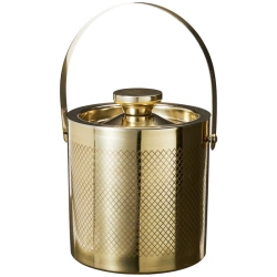 Wiaderko do lodu stalowe złote ze szczypcami