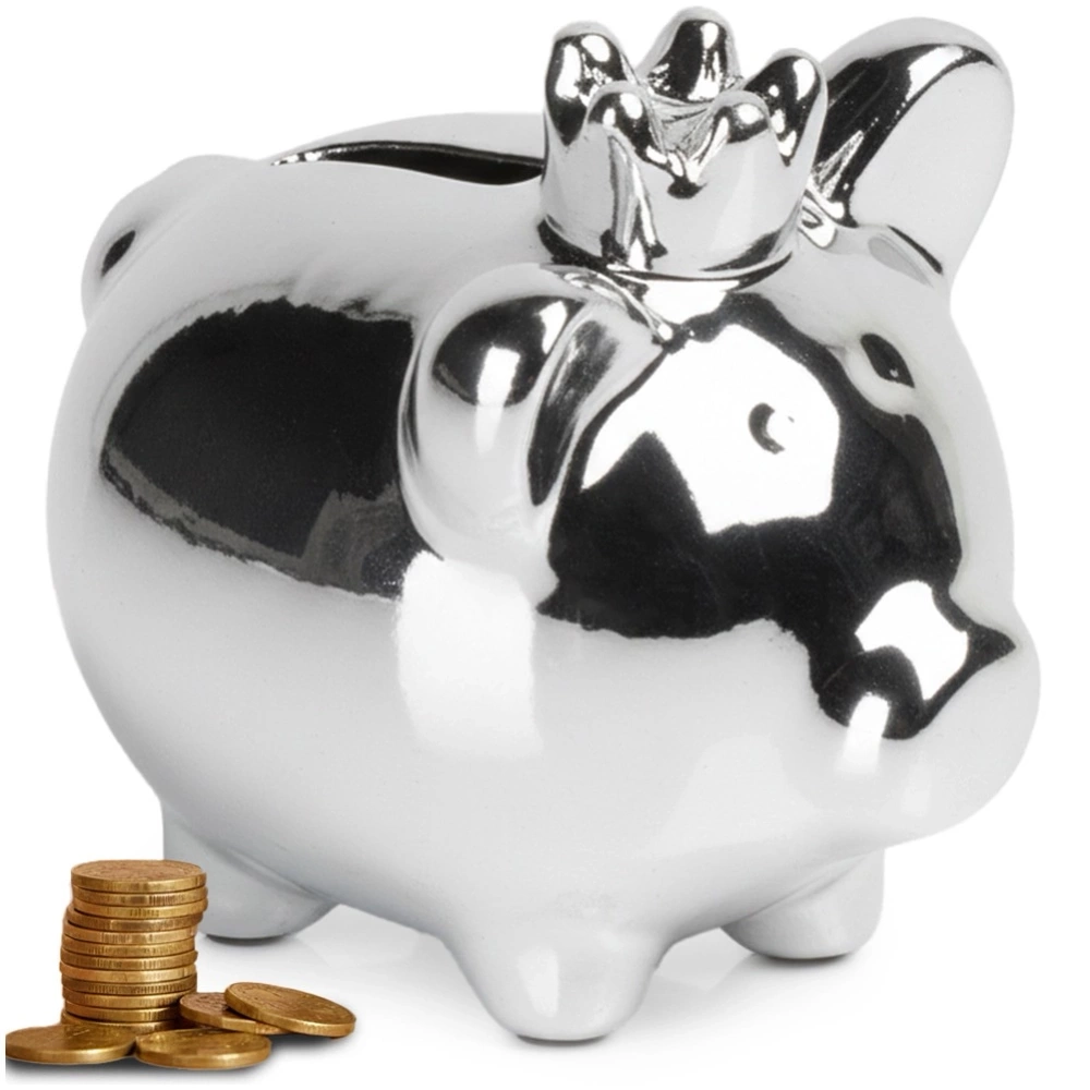 Skarbonka ceramiczna srebrna lustrzana 9,5x7x8,5 cm