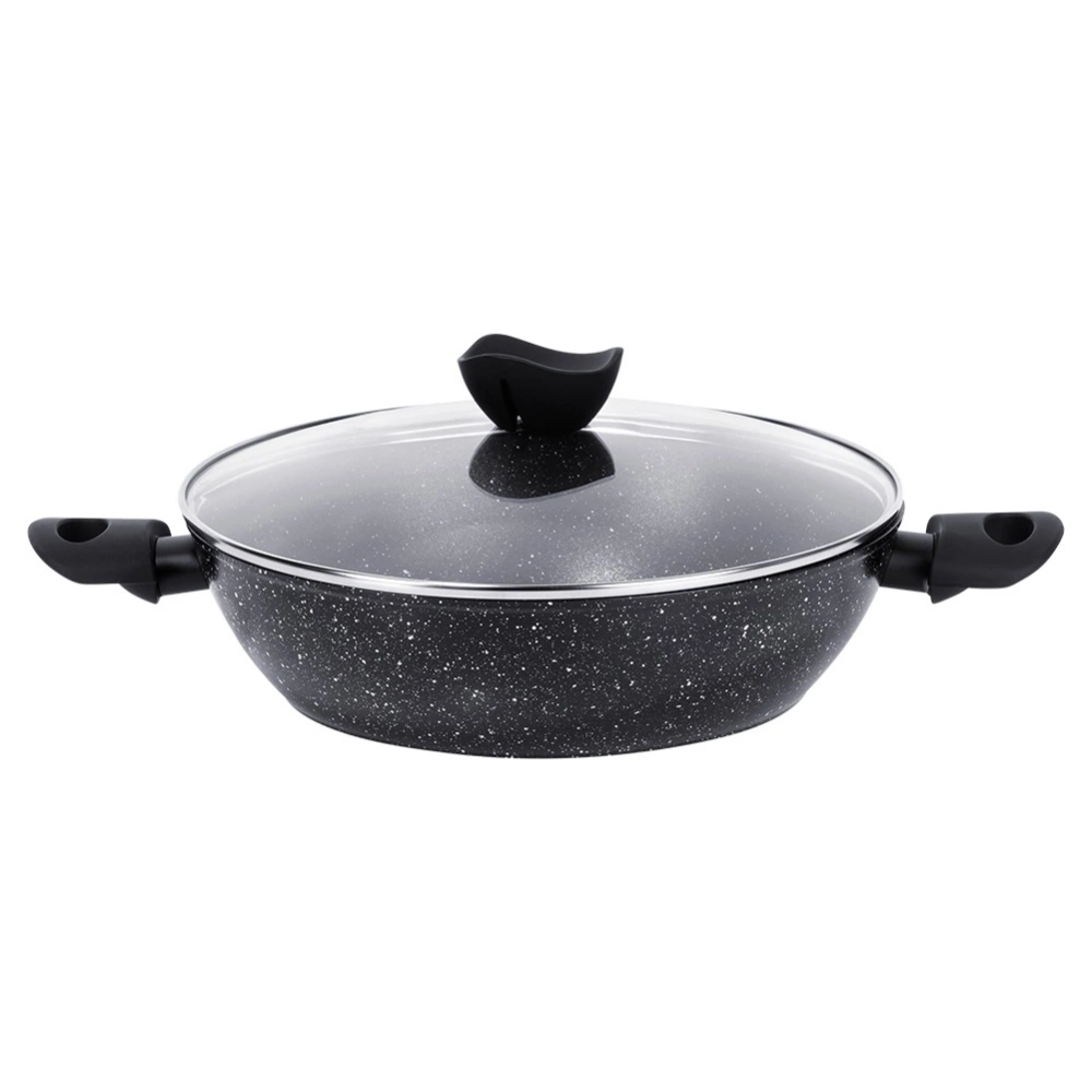 Patelnia granitowa głęboka ze szklaną pokrywką BLACK LINE 28 cm, 3,5 l