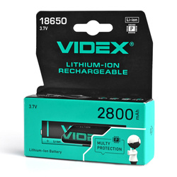 Akumulator litowo-jonowy VIDEX 18650-P 2800mAh z ochronnym kolorowym pudełkiem/1 szt.
